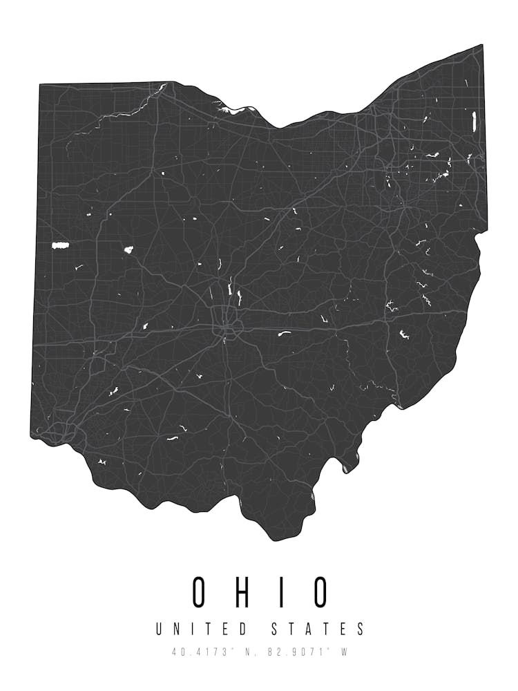 Ohio Mono Black And White Modern Minimal Street Map