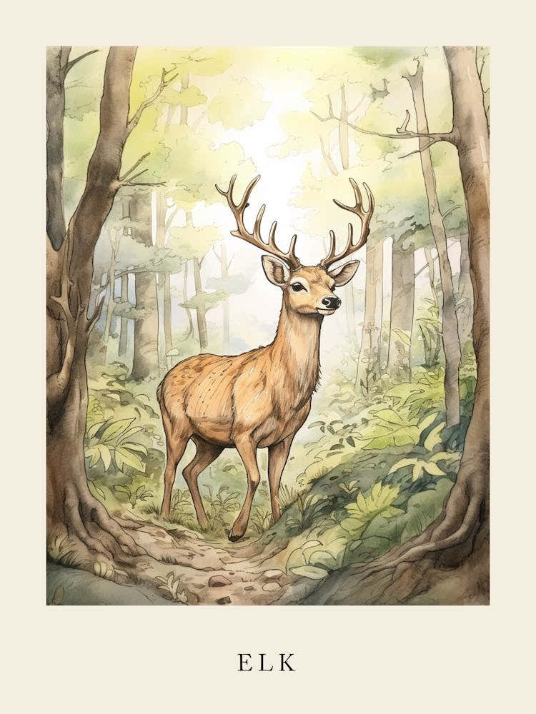 Beatrix Potter Inspired  Animal Watercolour Elk 3