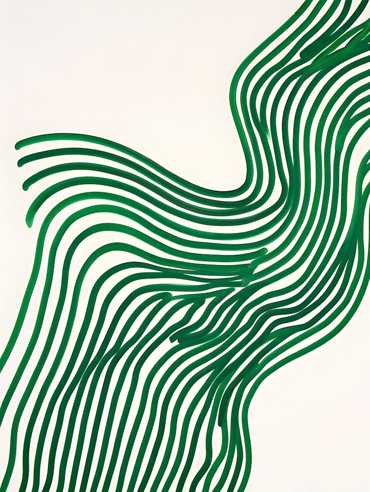 Minimalist Green Line Pattern Print - Abstract Flowing