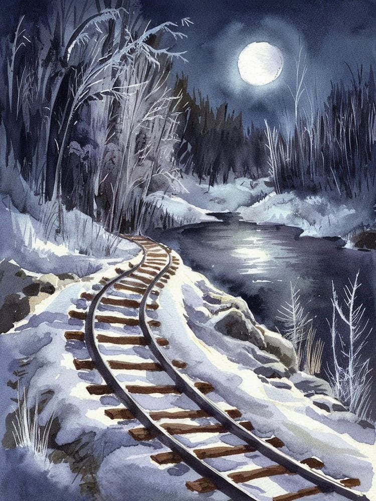 Railroad Tracks In The Snow