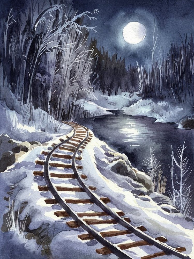 Railroad Tracks In The Snow