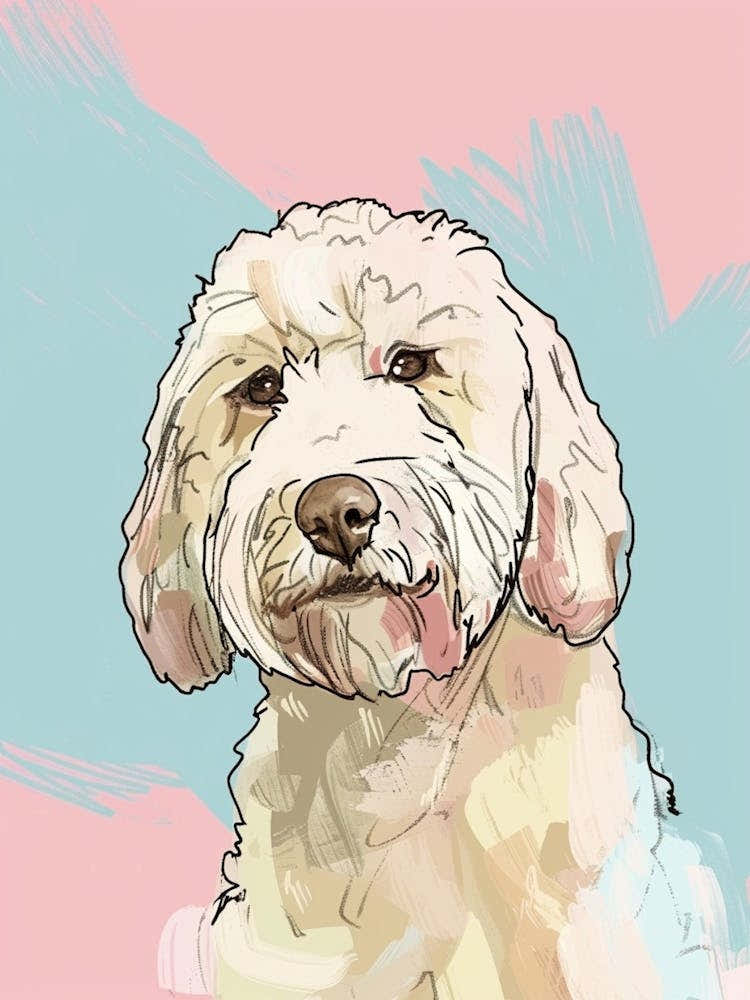 Pastel Lagotto Romagnolo Dog Pastel Line Illustration  1
