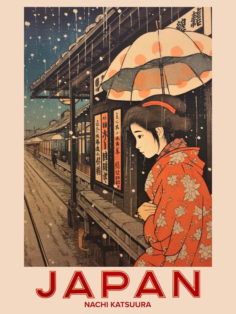 Nachi Katsuura, Visit Japan Vintage Travel Art 1