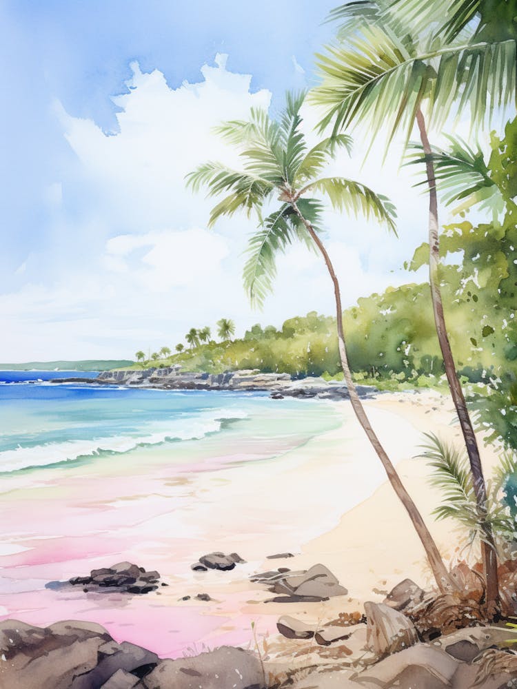 Watercolor Painting Of Flamenco Beach, Culebra Puerto Rico 1