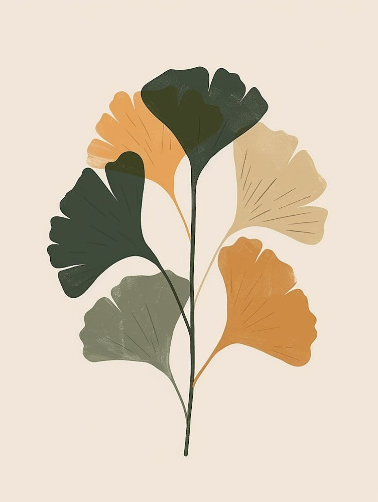 Ginkgo Tree Minimal Japandi Illustration 1