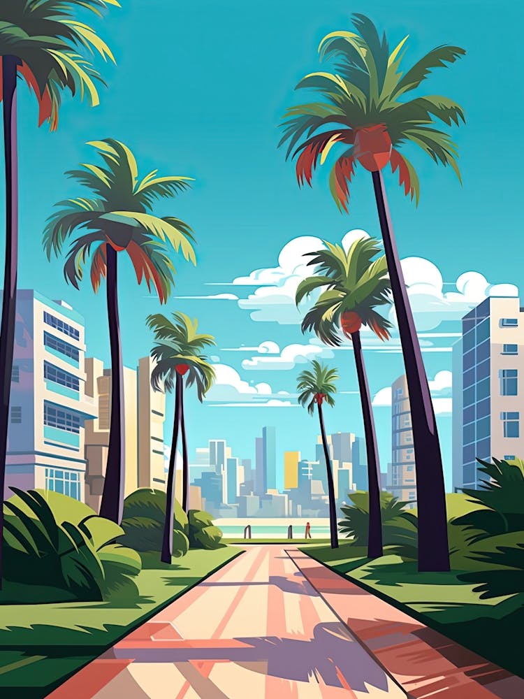 Miami Beach Florida, Usa, Flat Illustration 3