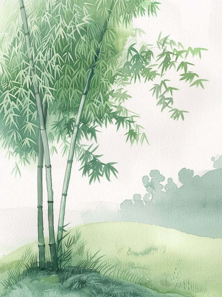 Bamboo Tree Atmospheric Watercolour Painting 7