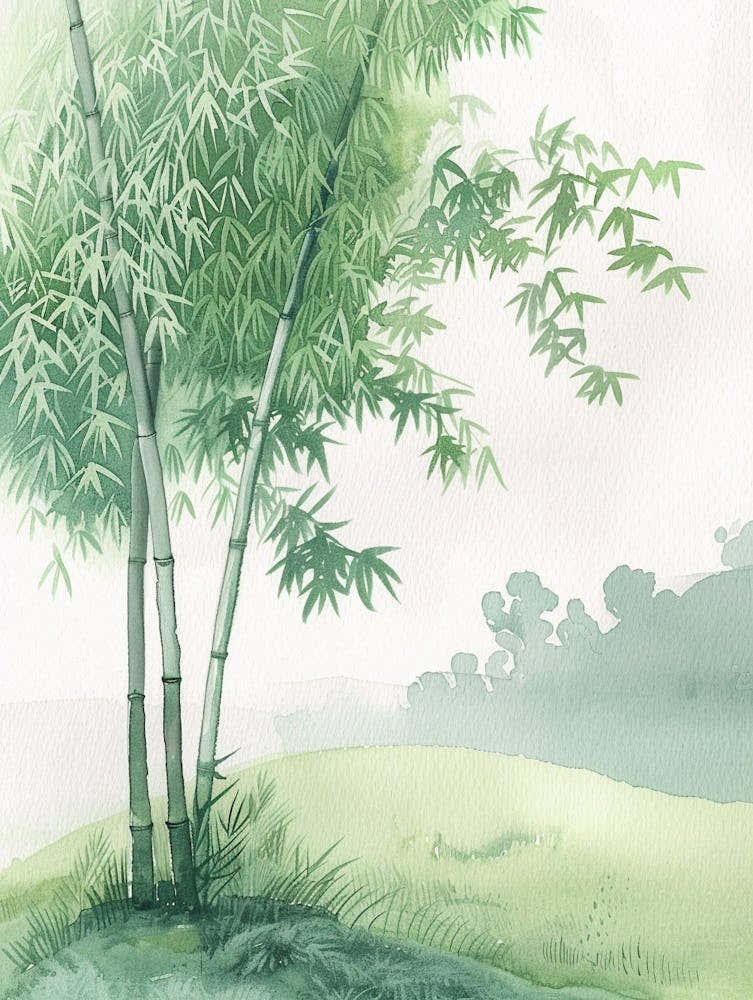 Bamboo Tree Atmospheric Watercolour Painting 7