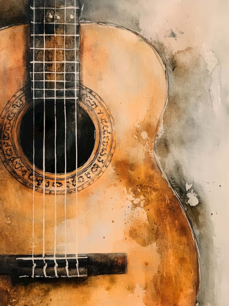 Watercolor Guitar Painting 2