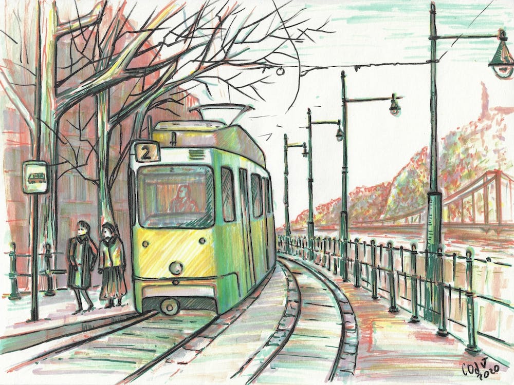 Sunny Tram Of Budapest