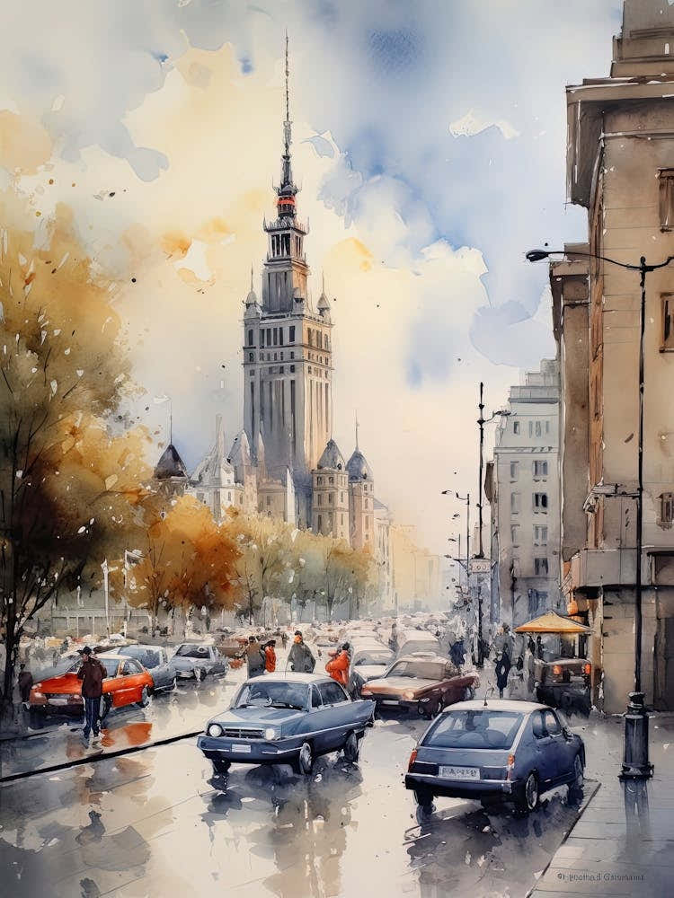 Warsaw Poland In Autumn Fall, Watercolour 4