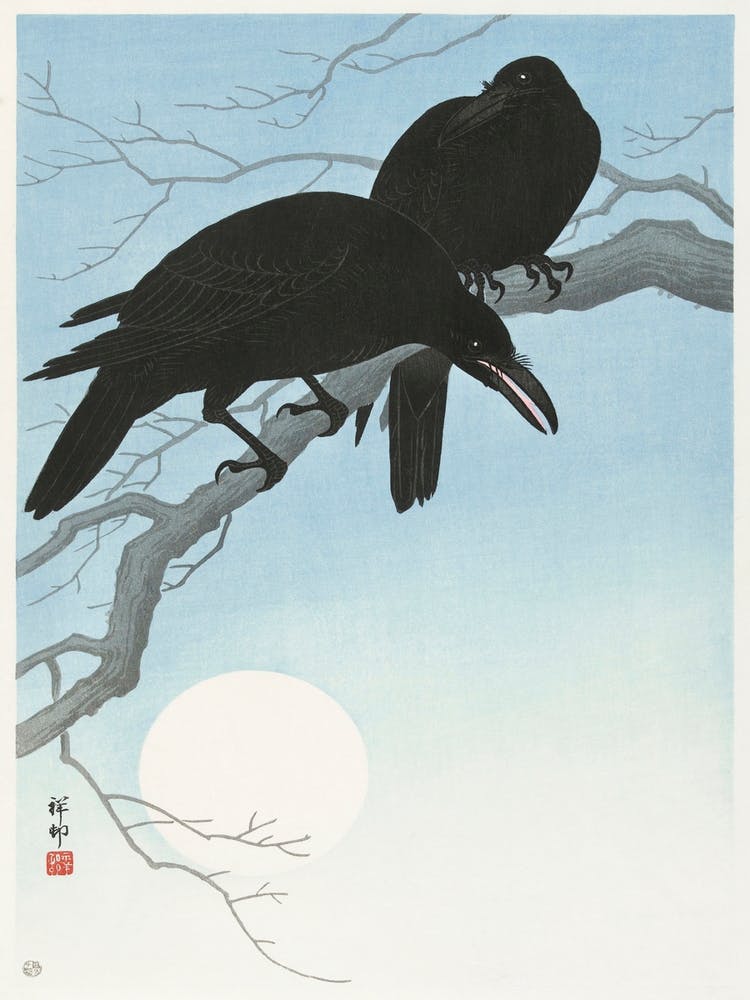 Two Crows On A Branch (1927), Ohara Koson