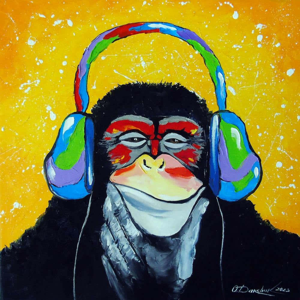 monkey listening to music