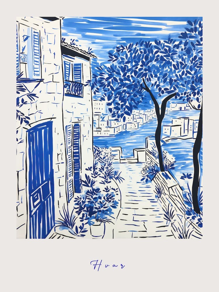 Hvar Croatia 2 Mediterranean Blue Drawing Poster