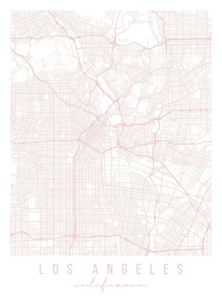 Los Angeles California Light Pink Minimal Street Map