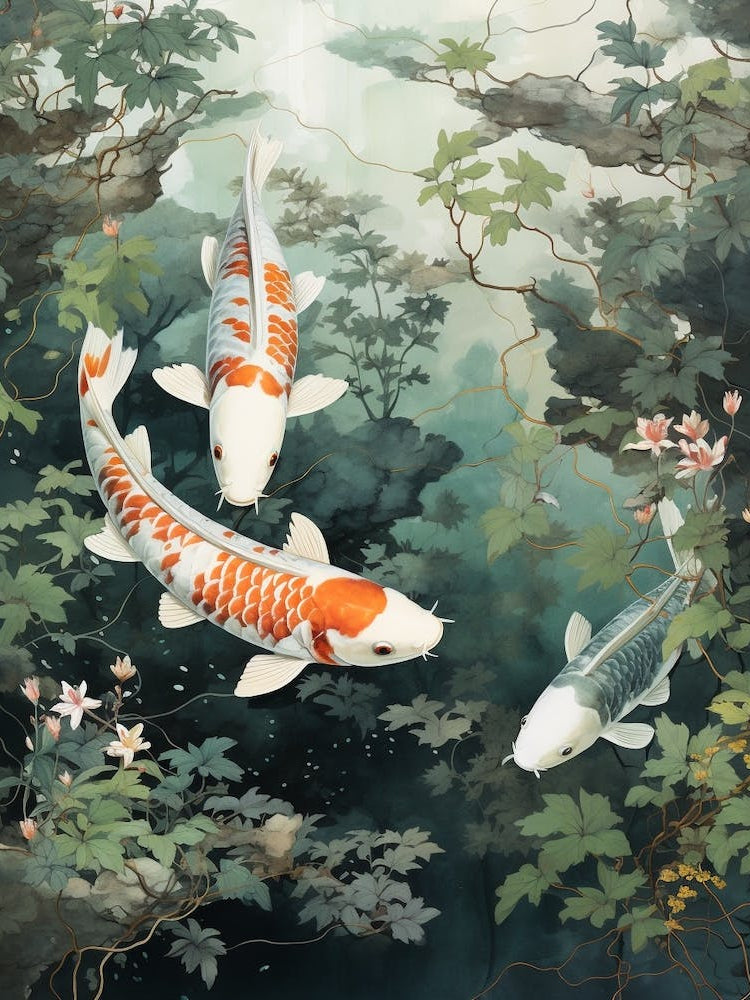 Koi Fish Watercolour With Botanicals 2