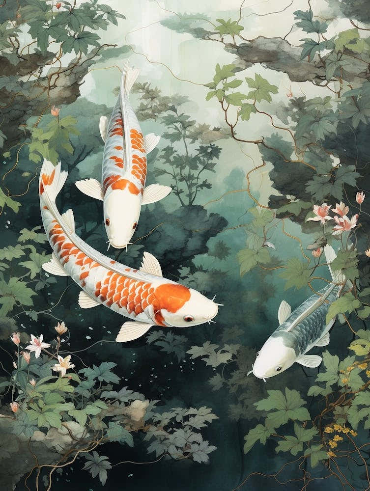 Koi Fish Watercolour With Botanicals 2