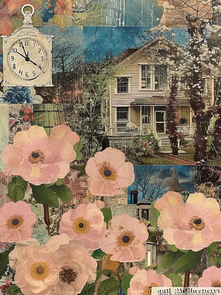 Blush Pink Flowers Scrapbook Collage Cottage 2