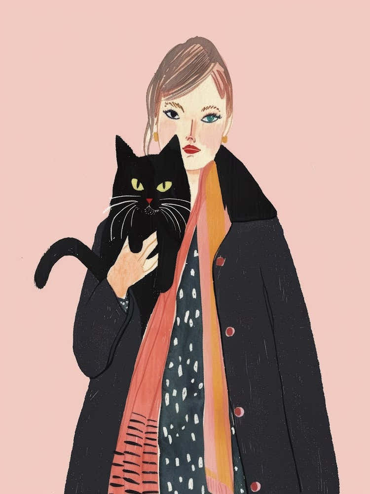 Illustration Of A Woman Holding A Cat 1