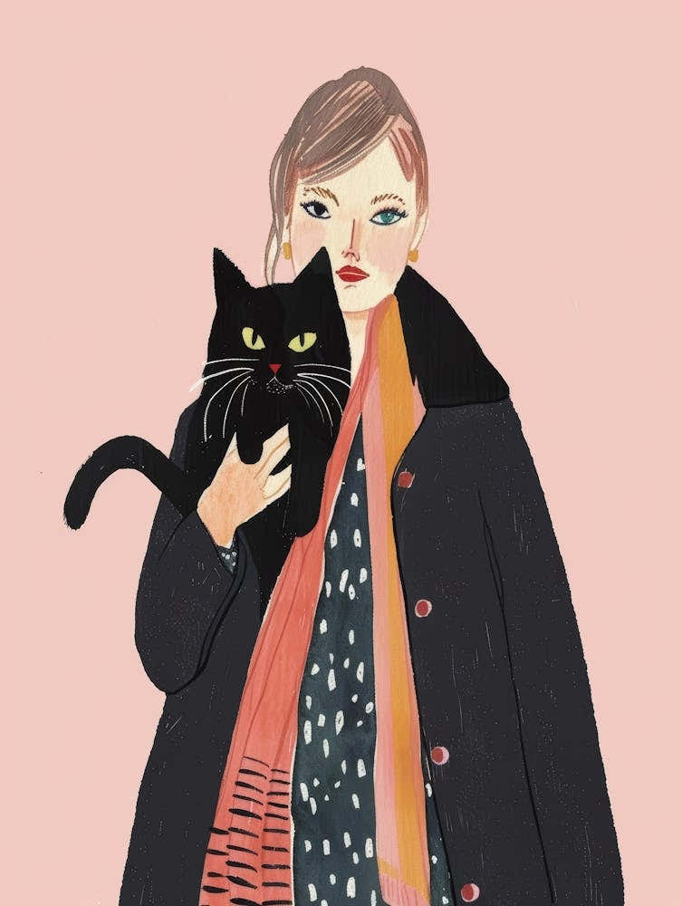 Illustration Of A Woman Holding A Cat 1