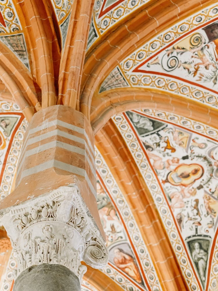 Orange Arched Ceiling and Frescoes of Chapel in Naples