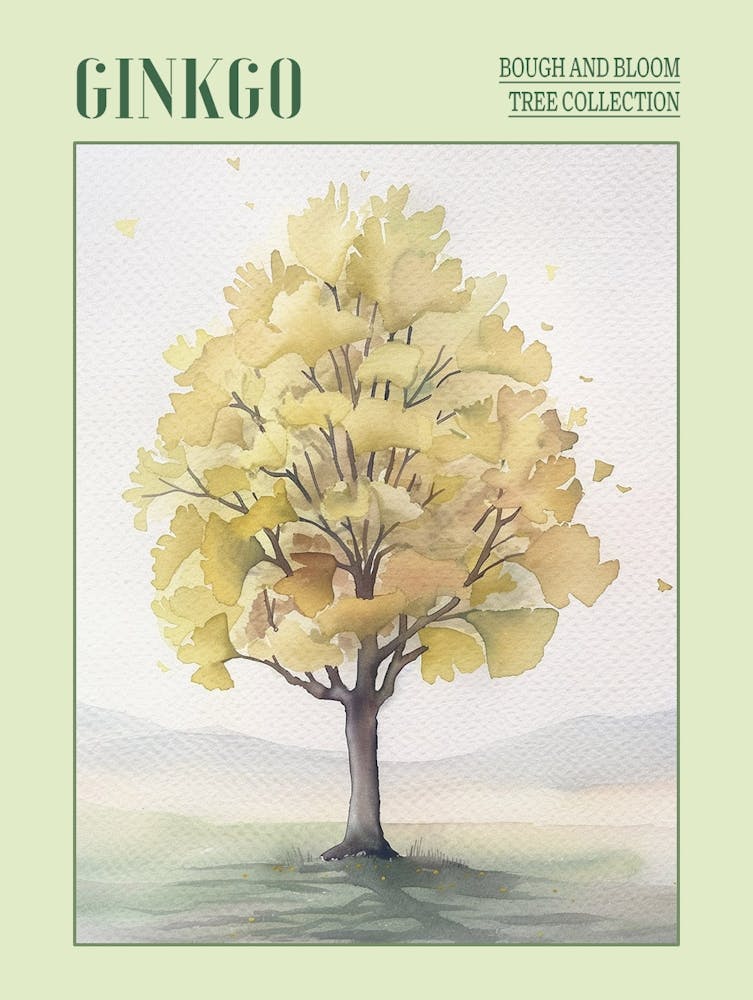 Ginkgo Tree Atmospheric Watercolour Painting 3 Poster