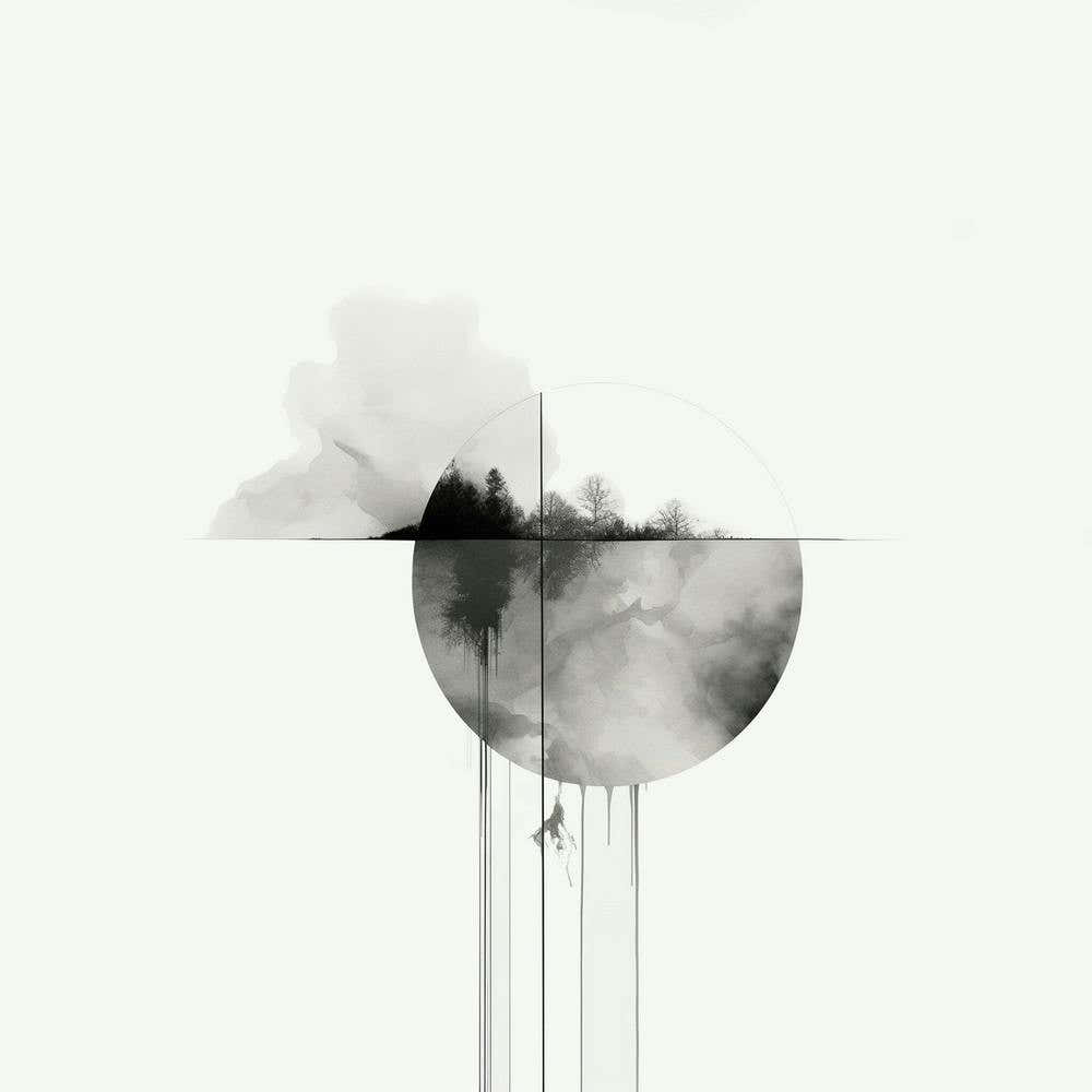 In The Shadows Of The Moon F Parrish 2023 | monochrome art | modern art; digital art | forest art | minimalist minimalism | black and white | In the Shadows of the Moon | FParrishs | contemporary art | wall art | Scandi art | landscape | trees | moon | ab