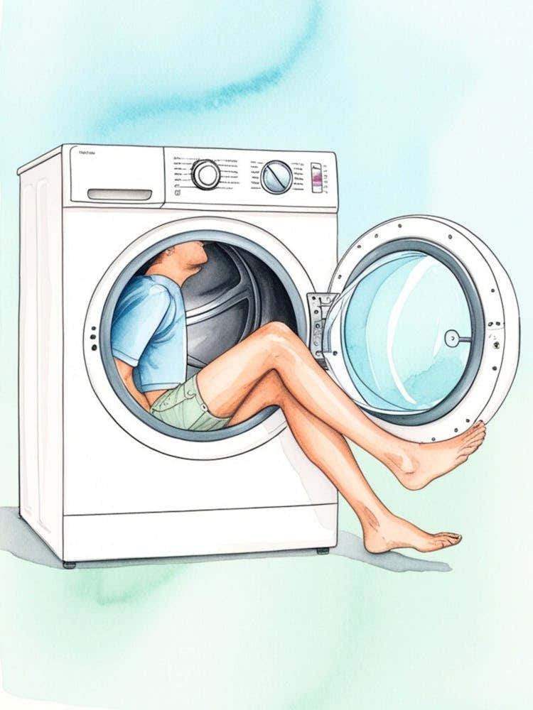 Illustration Of A Woman In A Washing Machine