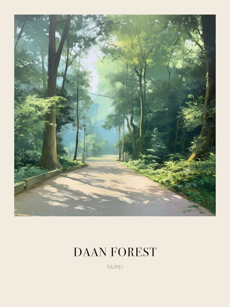 Daan Forest Park Taipei 3 Vintage Cezanne Inspired Poster