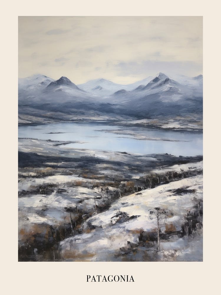 Vintage Winter Painting Poster Patagonia Argentina 2