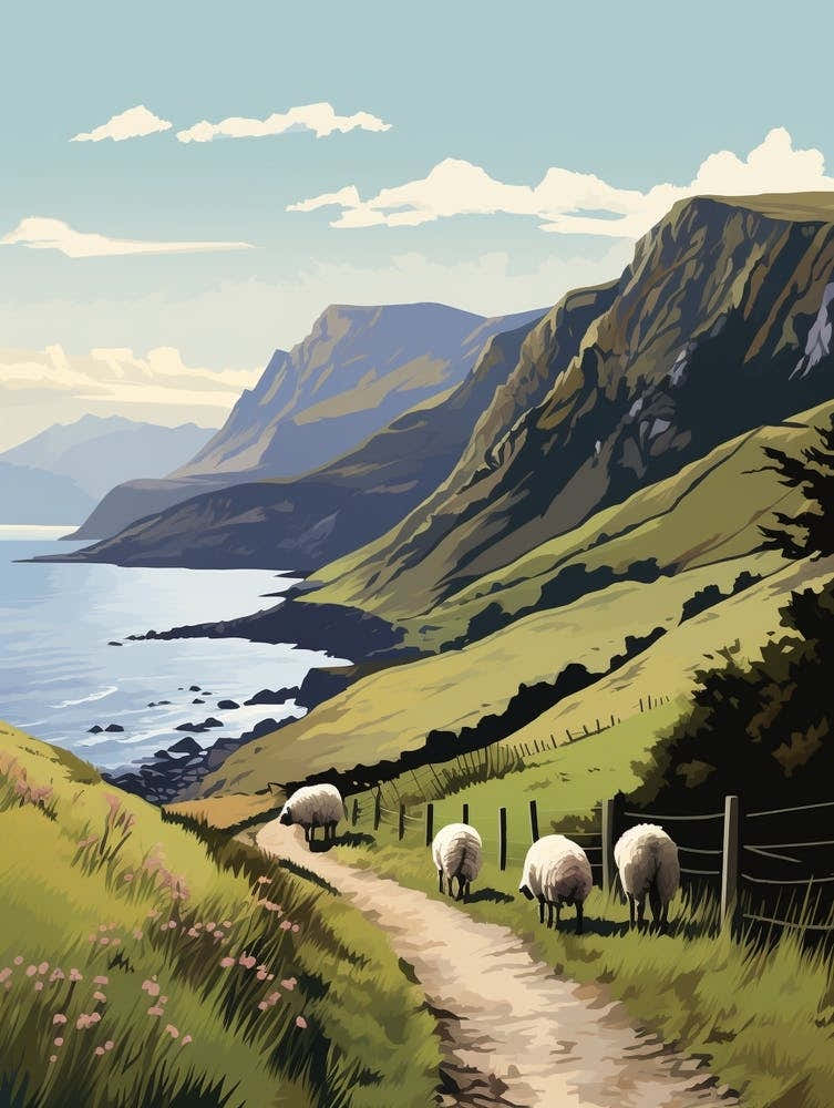 West Highland Coast Path Scotland 2 Vintage Travel Illustration