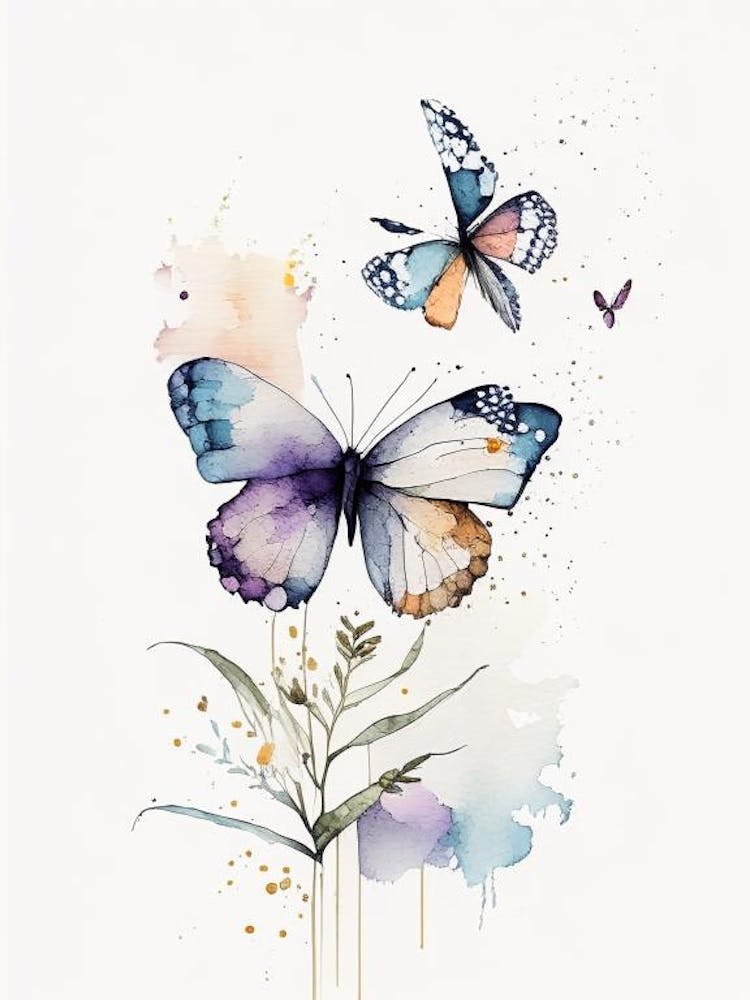 Butterfly And Flowers Symbol Minimal Watercolour