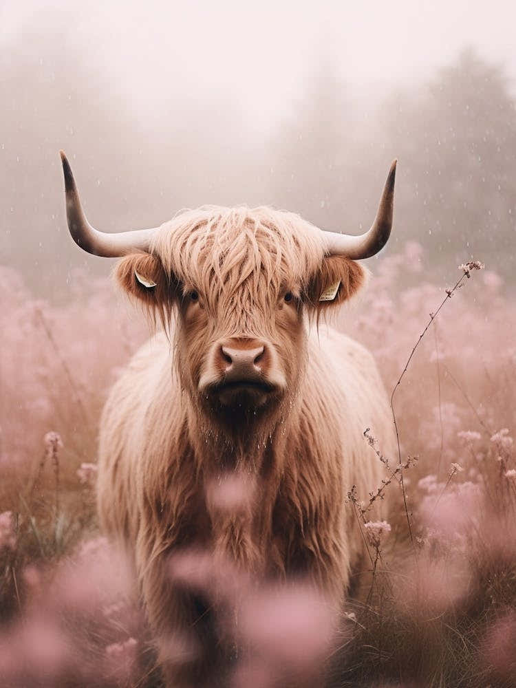 Pink Photography Of Highland Cow In The Rain 4