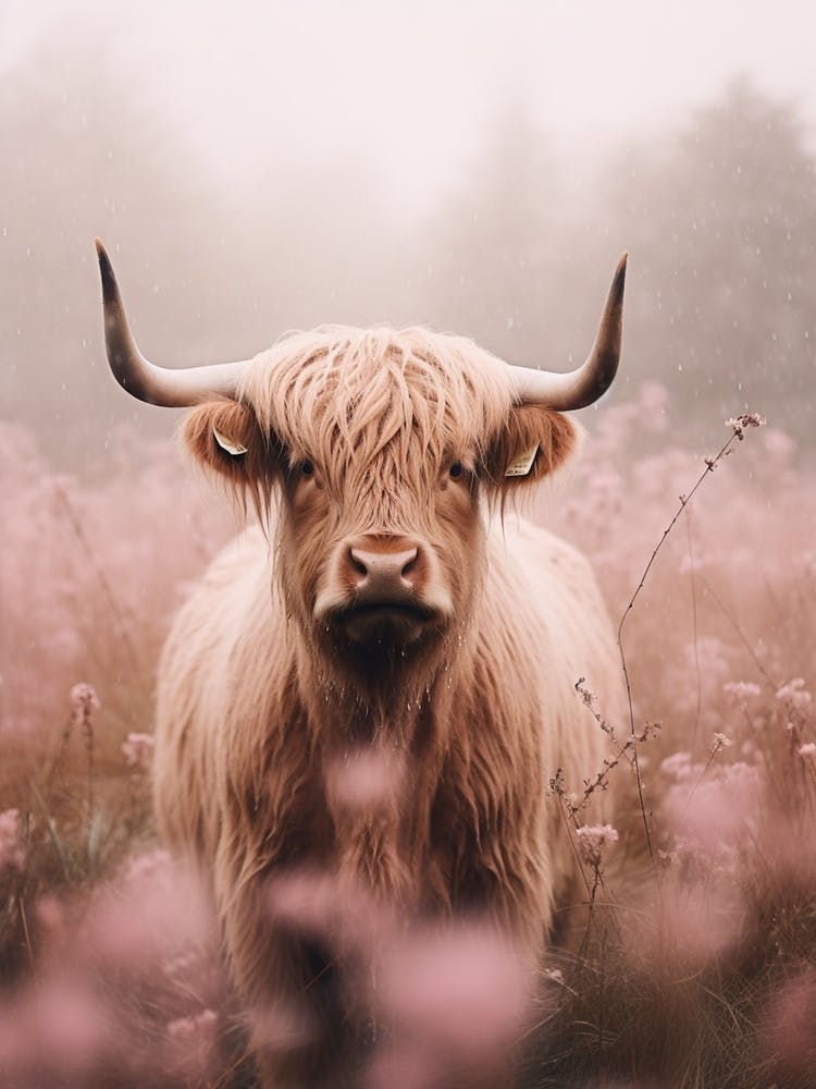 Pink Photography Of Highland Cow In The Rain 4