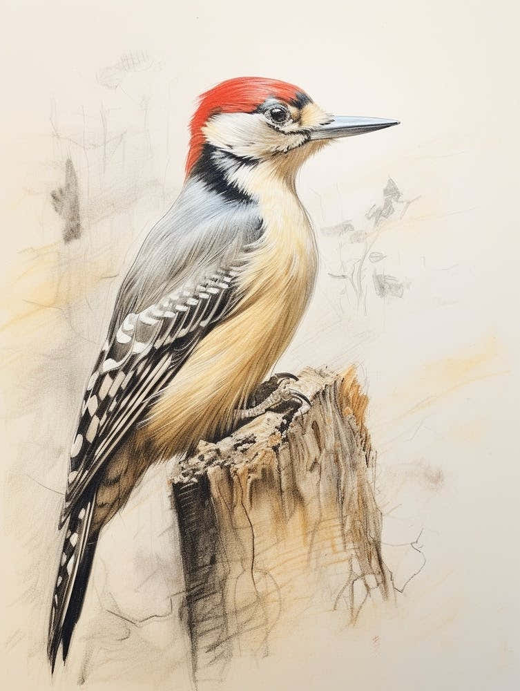 Vintage Bird Drawing Woodpecker 3