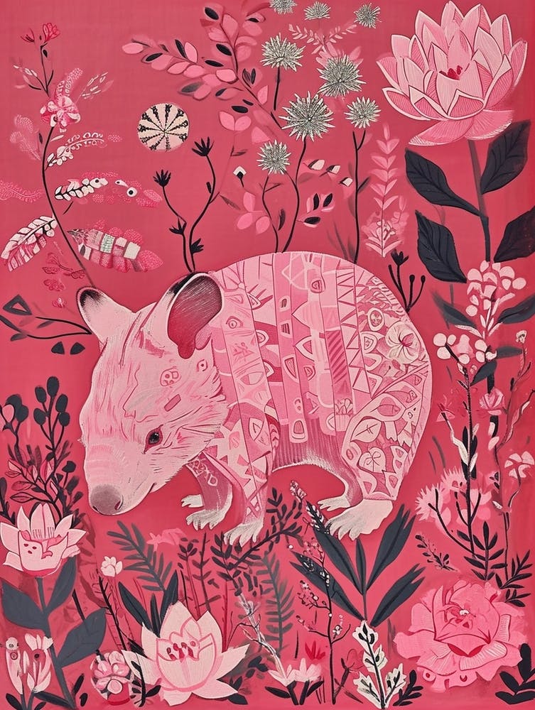 Floral Animal Painting Wombat 2