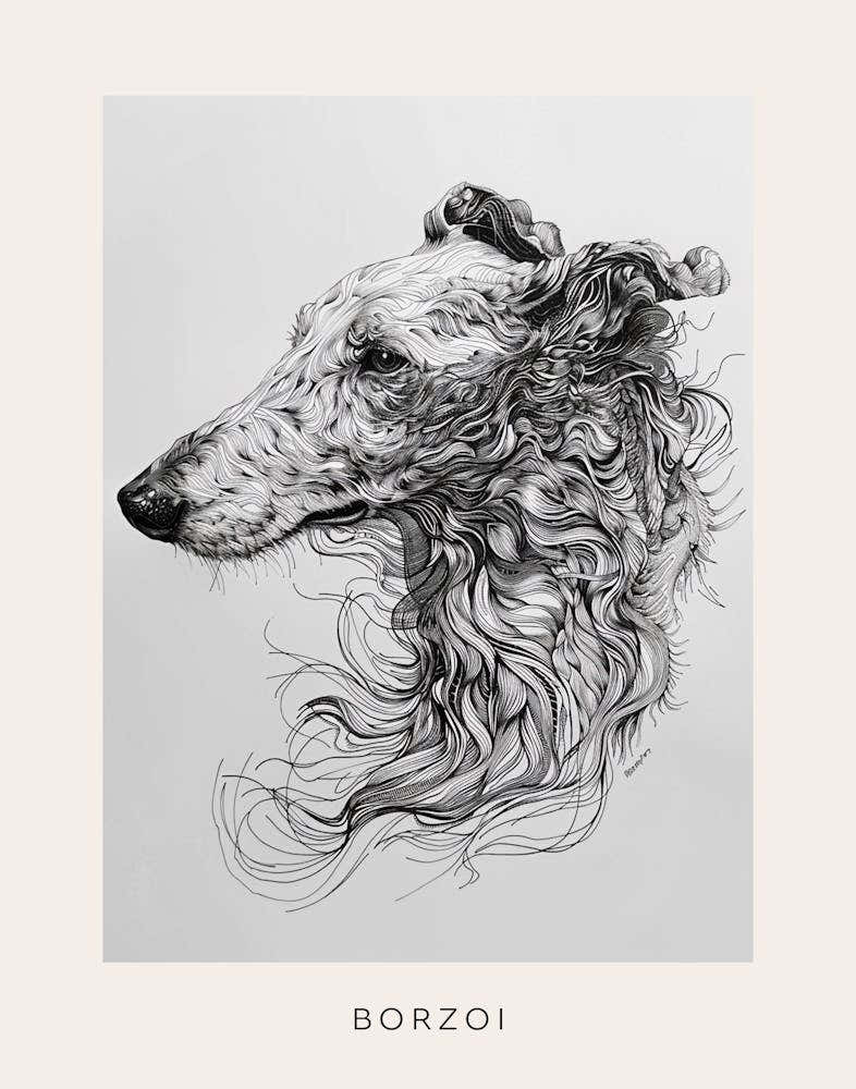 Borzoi Dog Line Sketch 1 Poster