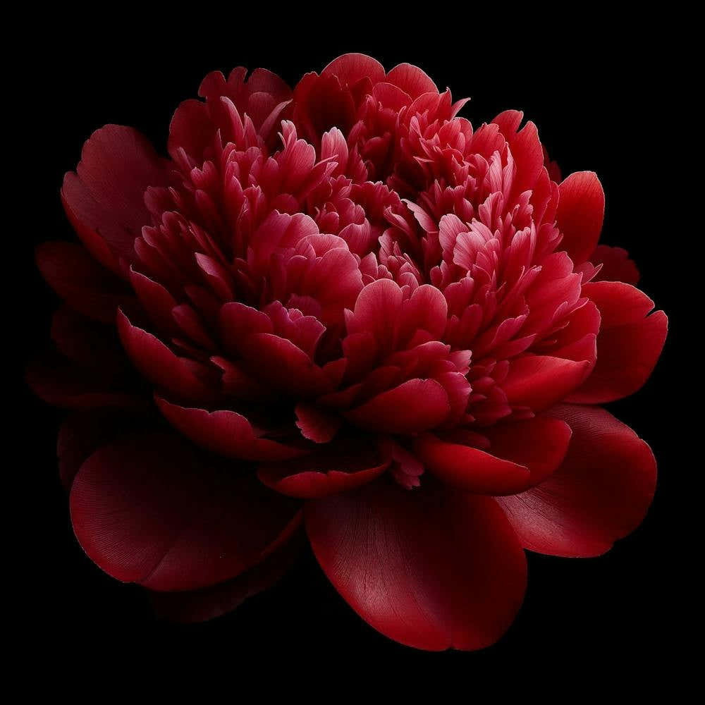 Red Peony on Black Background