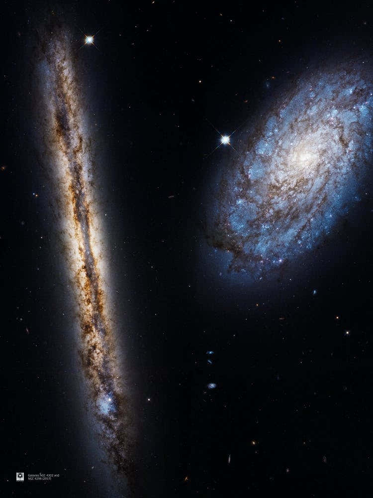 Galaxies NGC 4302 and NGC 4298 (2017) (NASA Hubble Space Telescope) — space poster, science poster, space photo
