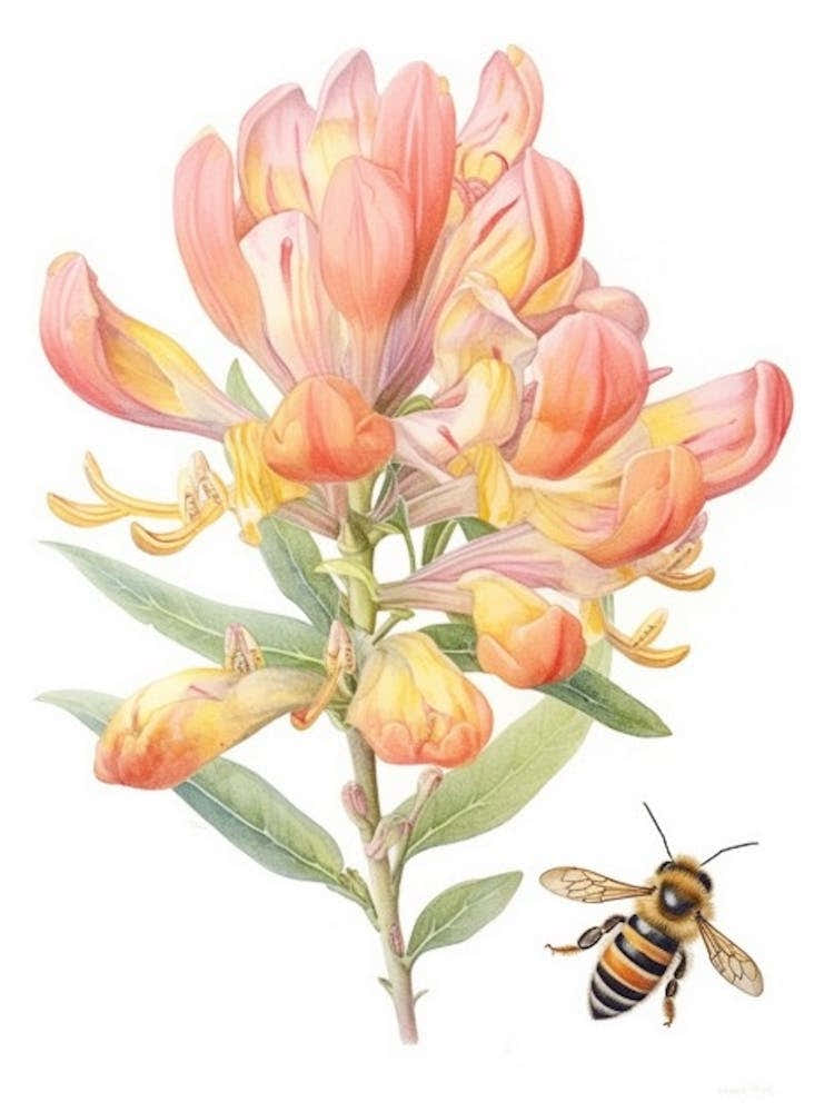 Beehive With Alstromeria Watercolour Illustration 4
