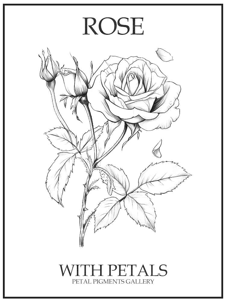 Rose With Petals Line Drawing 1 Poster
