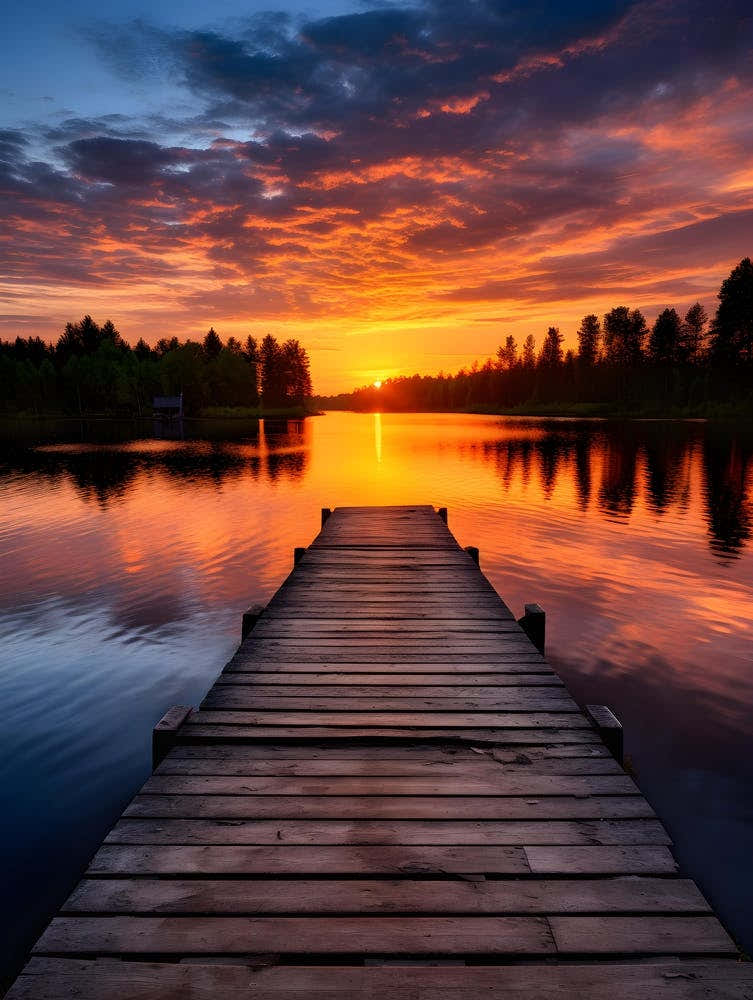 Vibrant Sunset at the Lake