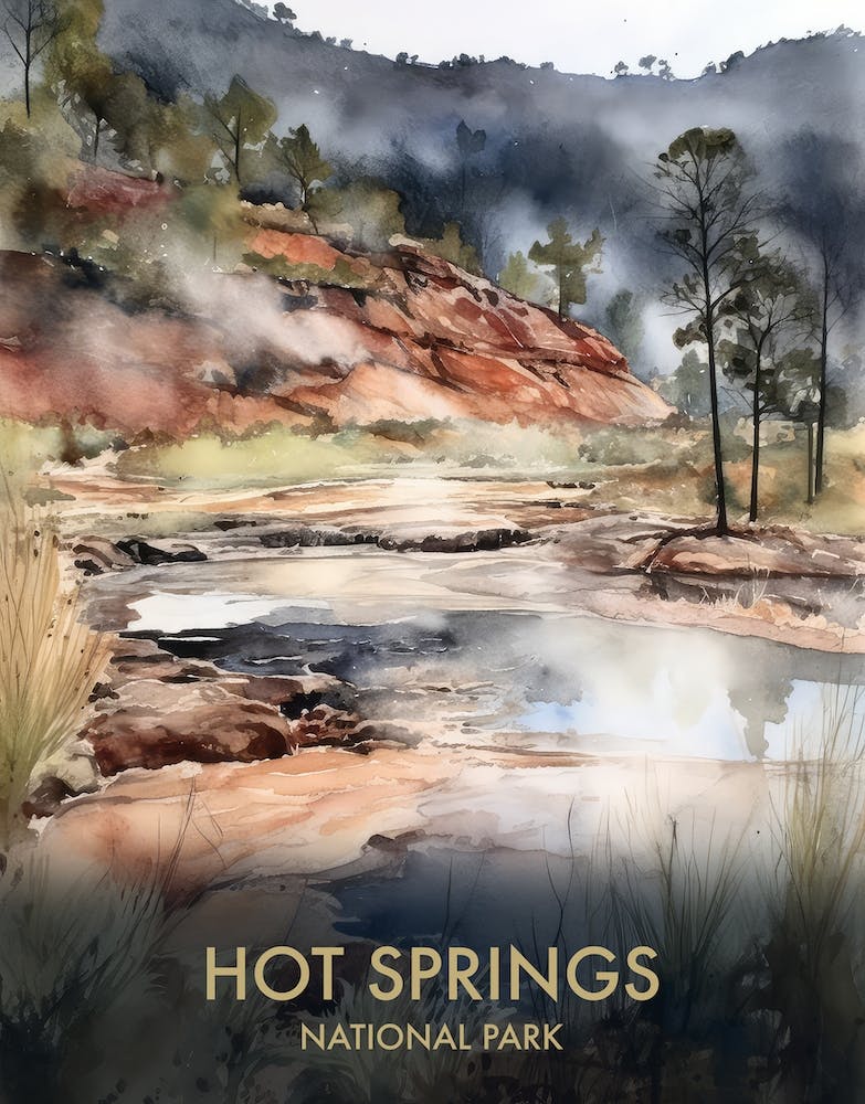 Hot Springs National Park Watercolour Vintage Travel Poster 4