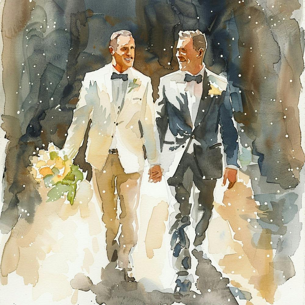Watercolor Gay Couple Walking Down The Aisle 1