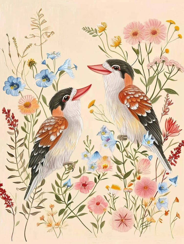 Folksy Floral Animal Drawing Bird 4