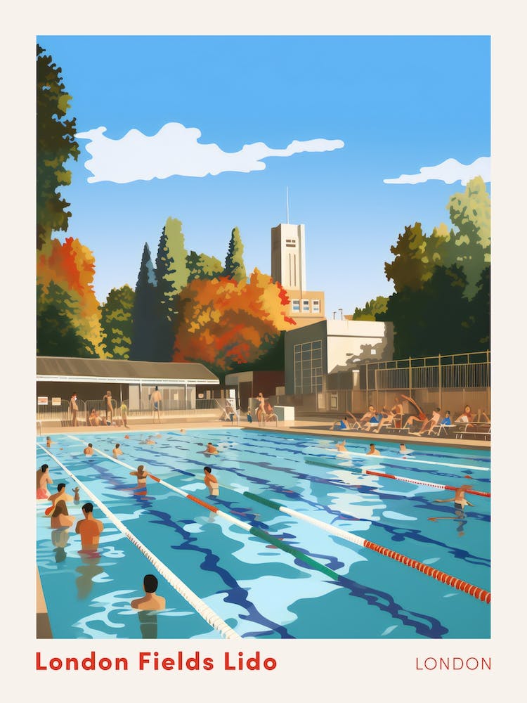 London Fields Lido London Swimming Poster