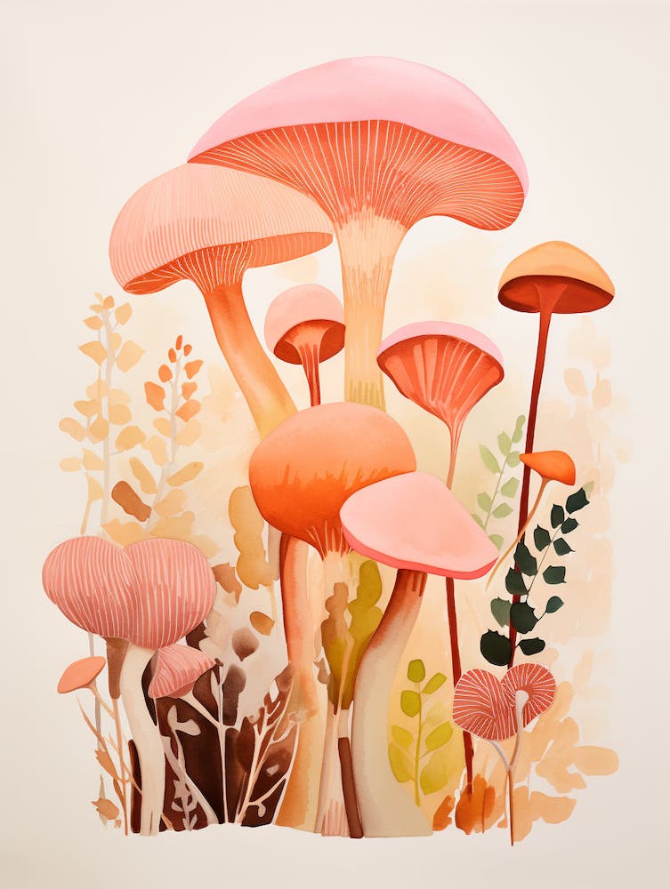 Watercolor Inspired Mushroom Bonatical Painting 1