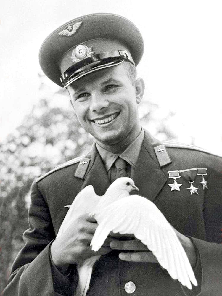 Yuri Gagarin, First Man in Space, Holding a White Pigeon, Vintage Photo