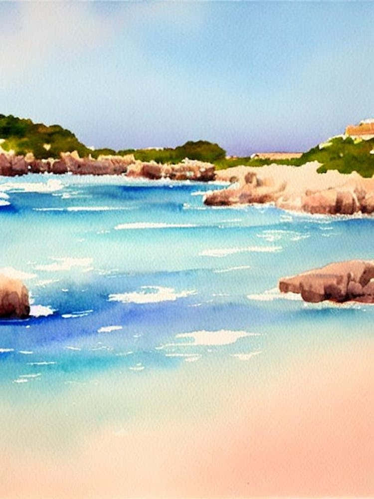 Cala Pregonda, Menorca, Spain Watercolour