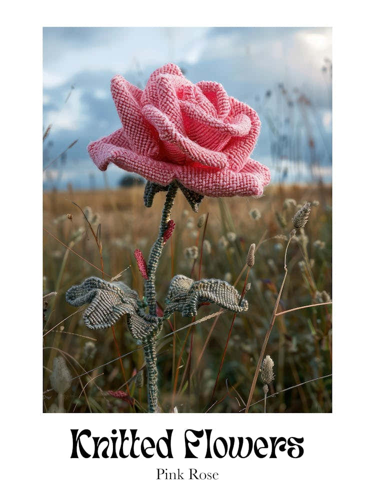 Knitted Flowers Pink Rose 3